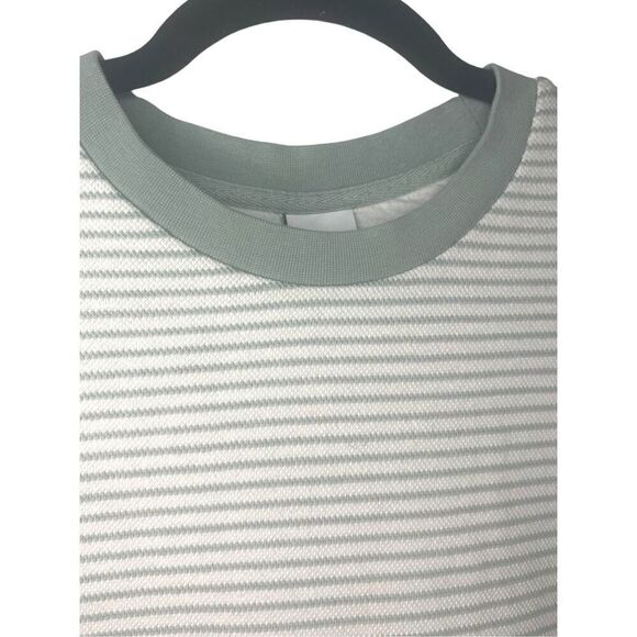 ZARA Women’s Large Textured T-Shirt Green White Striped Heavyweight Hipster - Picture 3 of 5